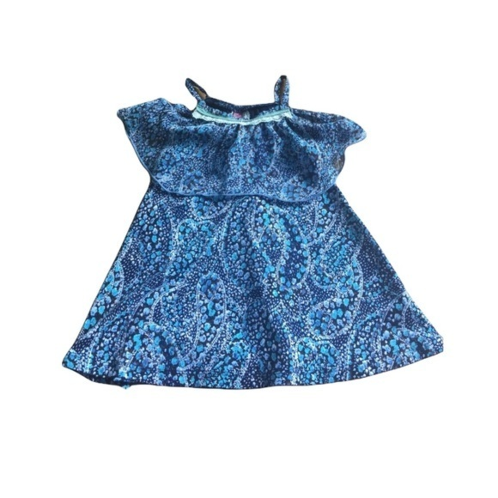 Cinnamon  1-2 yr blue‎ paisley cold shoulder floral boho A line dress